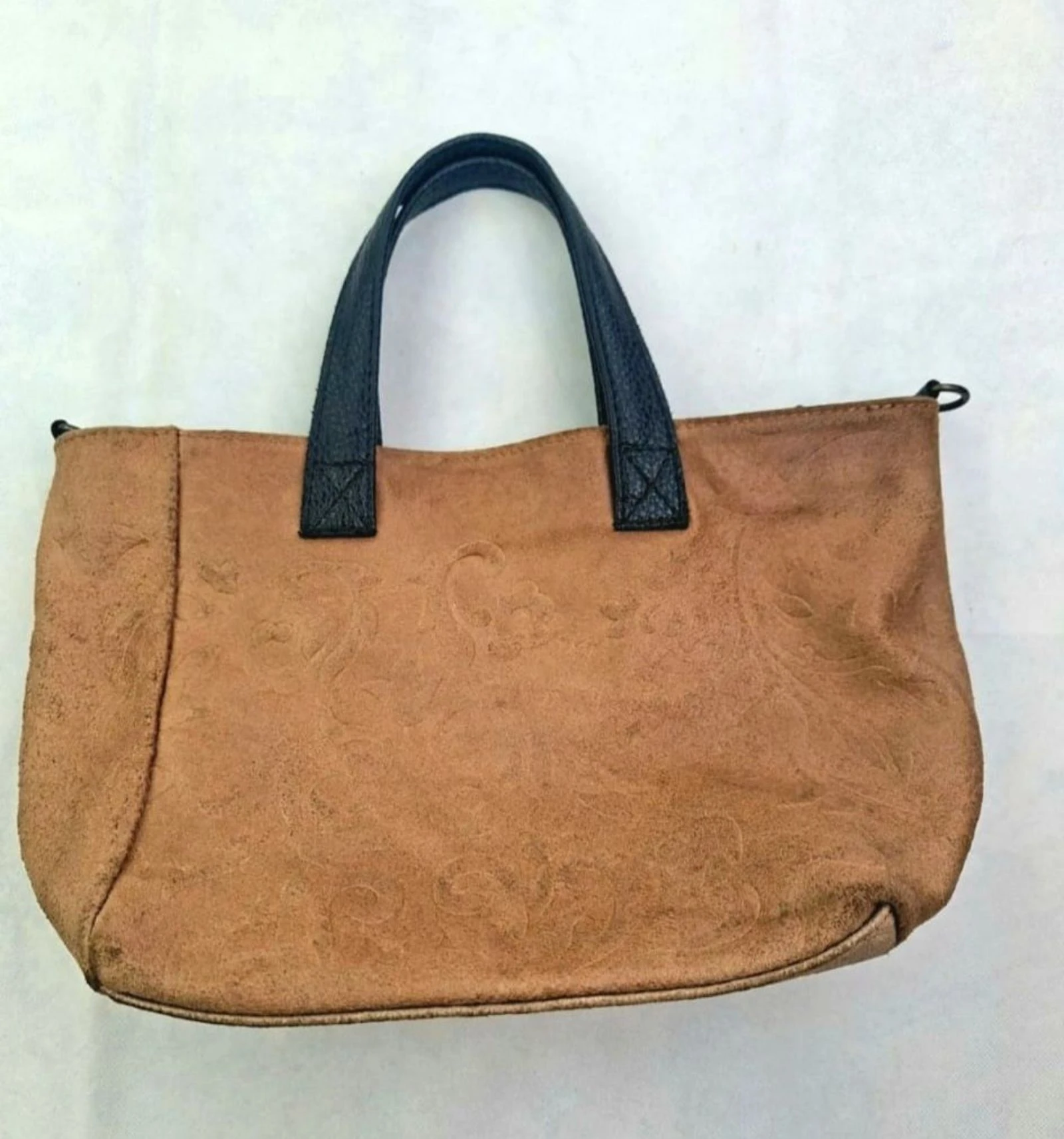 Bolsa de mão em couro genuíno vintage retro Y2k anos 90 em relevo floral Itália – photo 3